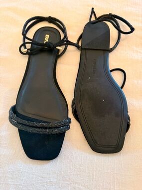 Express Black Glitter Strappy Ankle-Tie Sandals